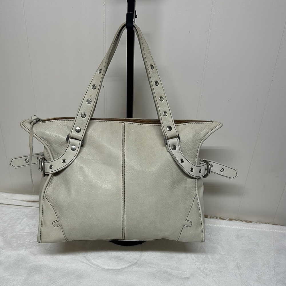 Kate Landry Cream Leather Shoulder Bag with Studded Straps made in Italy